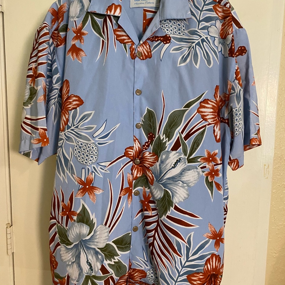 Blue Island Casual Blue and Orange Button Down Shirt